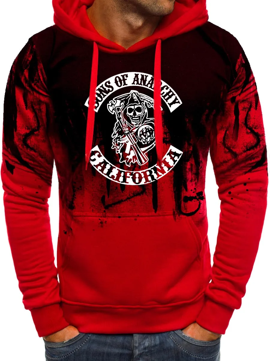 

SOA Sons of anarchy the child Fashion Skull Print Men Gradient Hoodies Male Casual Sweatshirt Winter Fleece Hip Hop Hoody