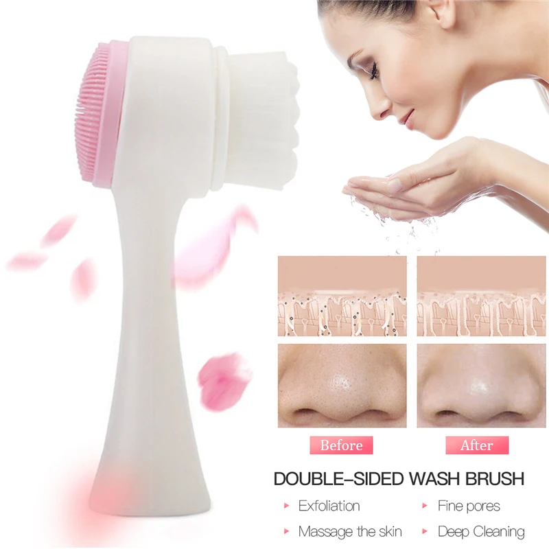 

Double Side Silicone Facial Cleanser Brush Mini Portable 3D Face Clean Vibration Massage Face Washing Exfoliation Skin Care Tool