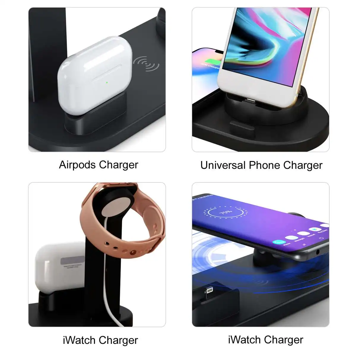 4 в 1 зарядная док-станция держатель для iPhone XS MAX для Xiaomi для Apple Watch для Airpod Dock Беспроводная зарядная подставка крепление для станции