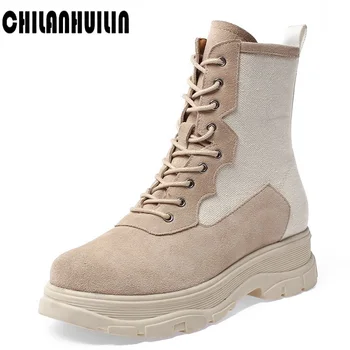 

classic lace-up western cowboy boots for women cow suede leather cowgirl boots thick high heels shoes ankle woman winter boots