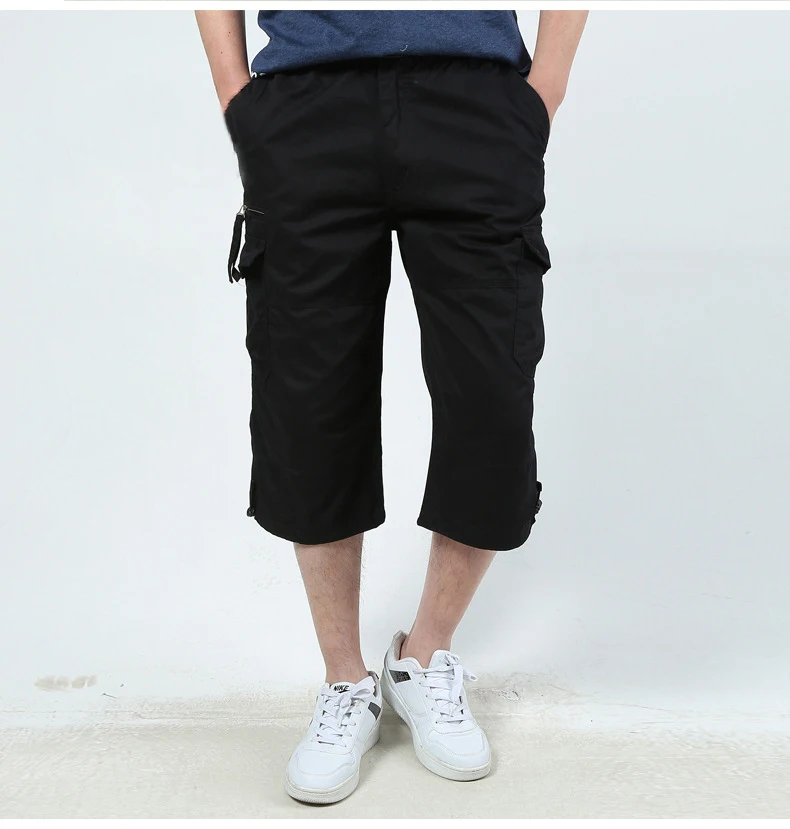 

2019 Summer Multi Pockets Cotton Cropped Cargo Pants Loose Tooling Casual Calf-length Short Pants Three Quarters Solid Trousers