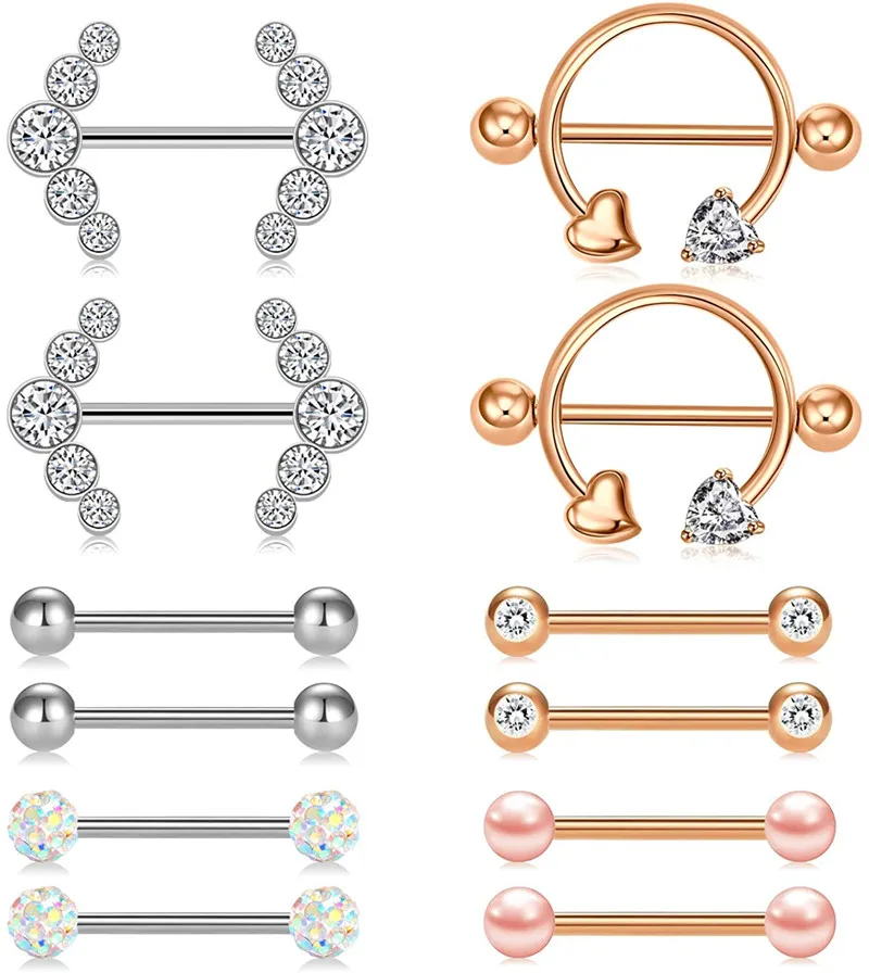 Кольца для сосков женщин защита прямые штанги щипцы пирсинга тела розовое золото
