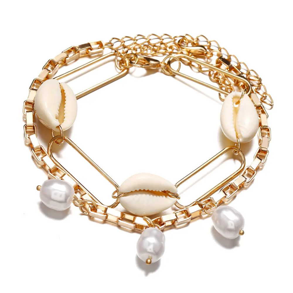 Модный винтажный браслет в виде сердца золотого цвета, 2 шт./набор, браслет из искусственного жемчуга для женщин, ювелирные изделия, подарки - Окраска металла: 83489