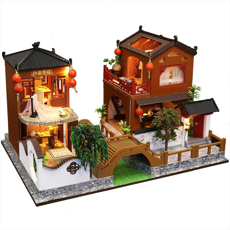 

DIY Hut Dream Villa Birthday for Making Chinese-style Model Assembled Big Town Send Handmade Wooden Toys in