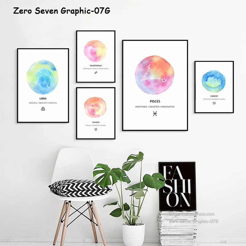 水彩星座天文学干支星キャンバス絵画ポスター 絵画リビングルームの壁アート装飾 Painting Calligraphy Aliexpress