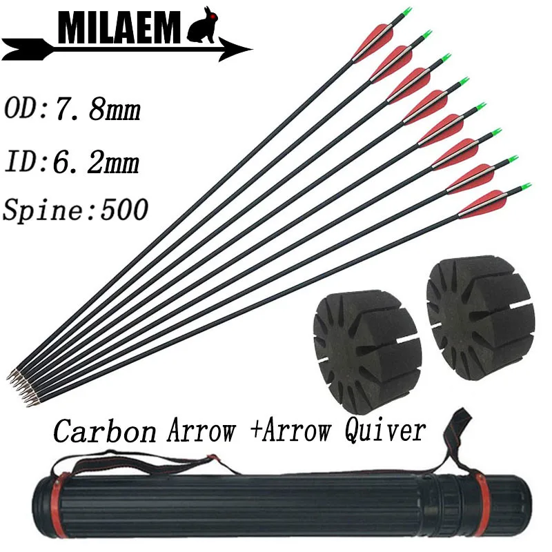 

31.5Inch Archery Carbon Arrow Spine 500 OD7.8mm ID6.2mm With Arrow Quiver Outdoor Recurve Compound Shooting Hunting Accessories