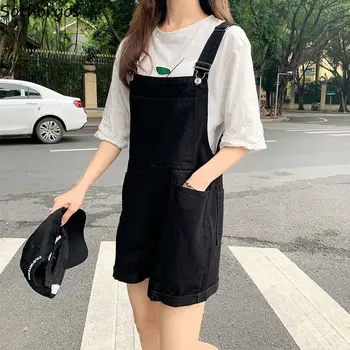 여성 솔리드 Rompers 데님 카고 오버올 Streetwear 포켓 모든 경기 여름 세련된 느슨한 Playsuits 세련된 M-4XL 패션