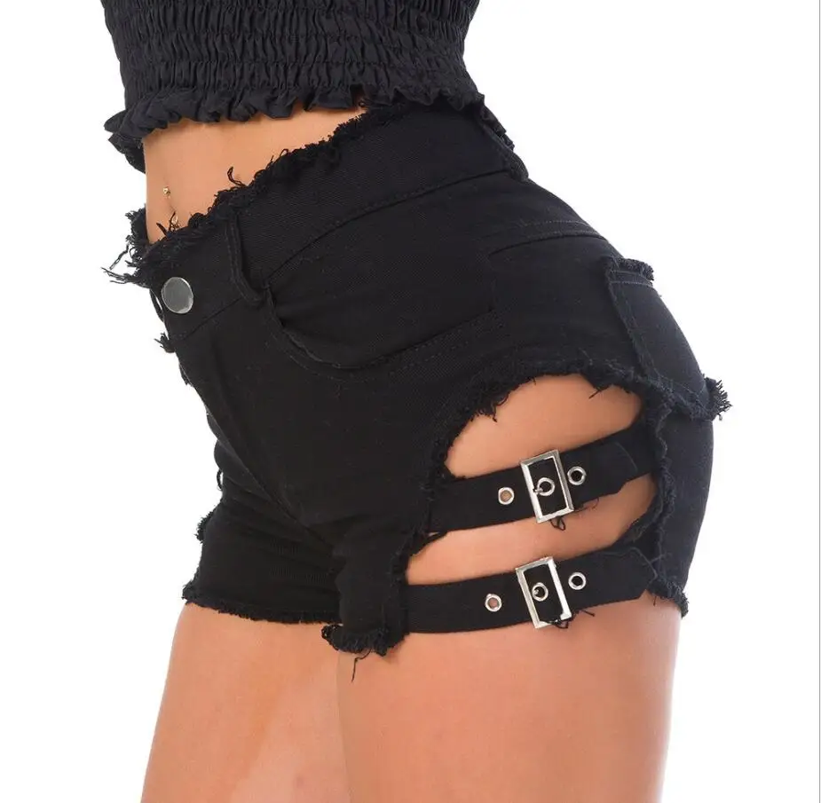 Hot Shorts Sexy High Waist Bandage Letter Women Denim Hole Jean Shorts Sexy Club DJ Dance Shorts New  women short