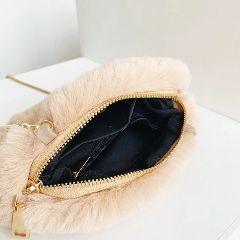 Winter Faux Fox Hair Women Bags Fake Fur Mini Clutch Bag Party Bag Chains Shell Purse Shoulder Bag Ladies Small Evening Bag