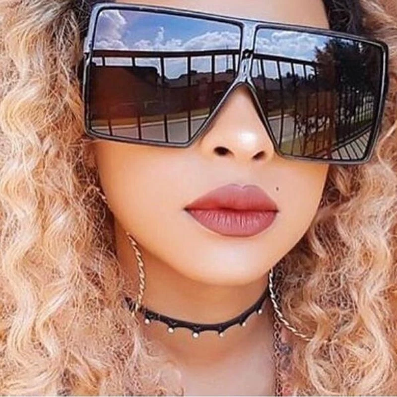 oversized sunglasses Retro Oversized Square Shades Woman Brand Designer Fashion Big Frame Flat Top Black Mirror Sunglasses Cheap Wholesale big round sunglasses