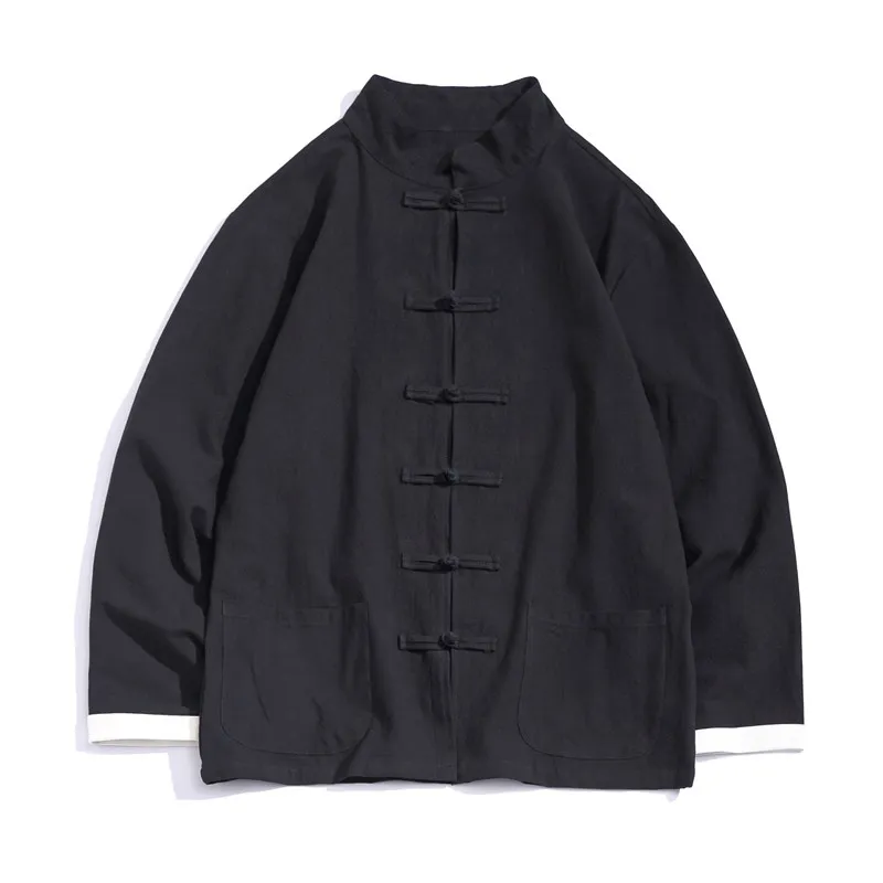 Cotton Linen Blue China Shanghai Male Oriental Mens Clothing Large Size Vintage Han Chinese Kung Fu Bomber Jackets Flax Buckle