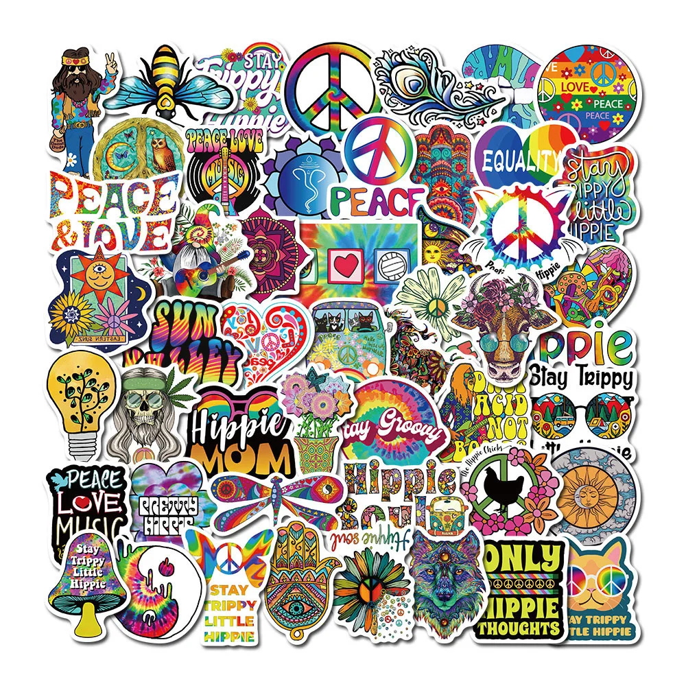 10/30/50PCS Hot Style Cartoon Hippie Hippie Graffiti Stickers Decorative Luggage Water Cup Waterproof Stickers Wholesale deeptown hippie grunge graffiti baggy jeans women kpop streetwear chain oversize denim pants korean fashion wide leg trousers