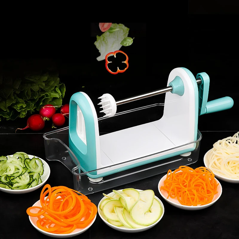 Kaufen 5 klingen Gemüse Spiralizer Slicer Slicer Spaghetti Maker mit Lebensmittel Behälter für Zucchini Nudeln Küche Werkzeuge