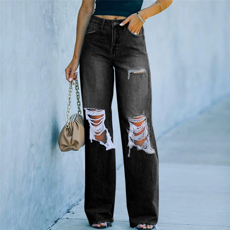 Women Black Washed Ripped Jeans For 
