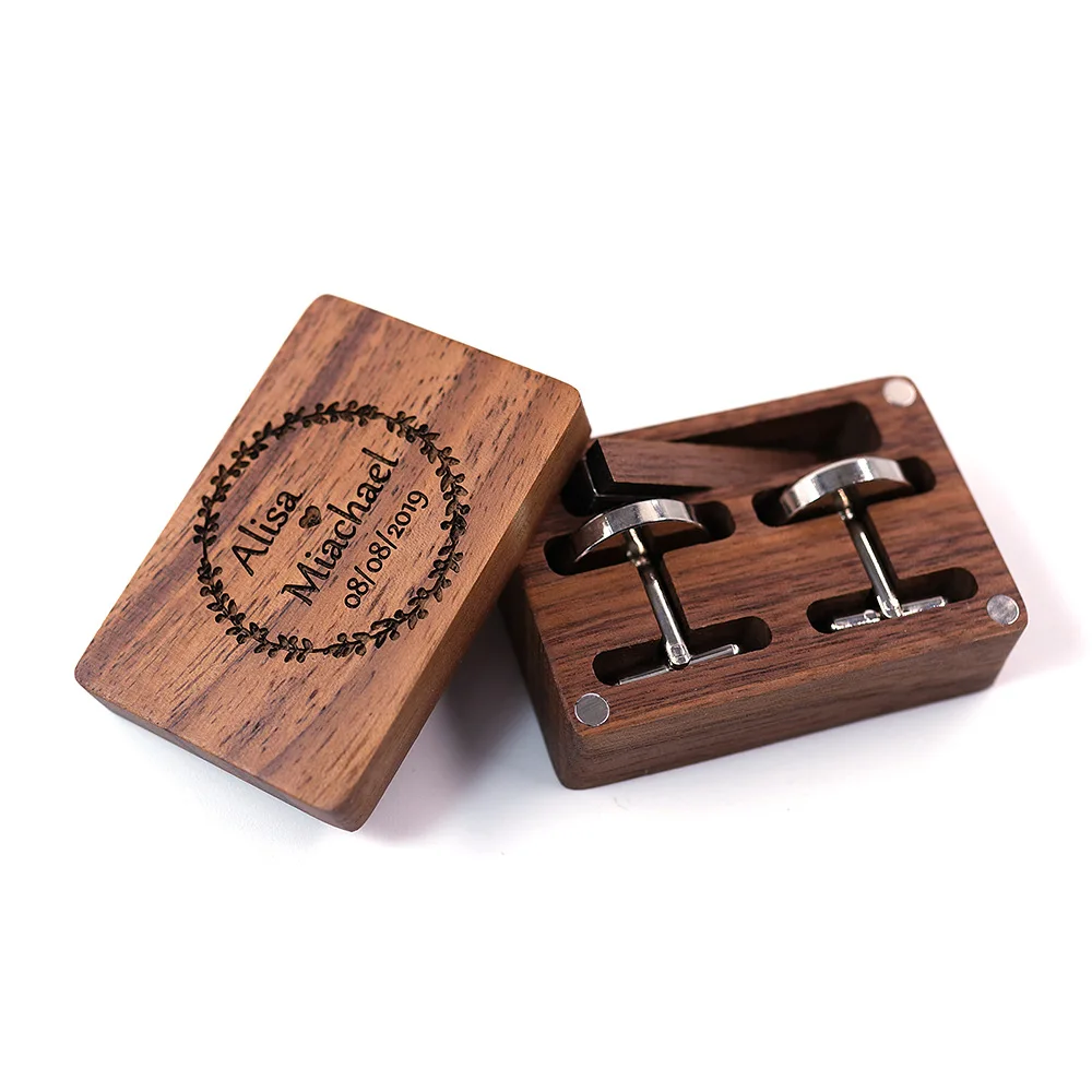 

YIXIYOYI Personalized Mens Shirt Tie Clips Cufflinks Wood Box Customized Wedding Case for Groom Wooden CuffLinks Tie Clasp Boxes