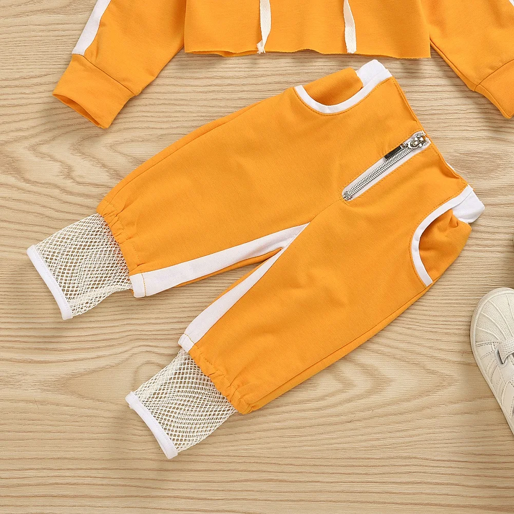 Спортивная одежда для маленьких девочек 0-24 месяцев, укороченные топы с капюшоном, штаны, спортивный костюм
