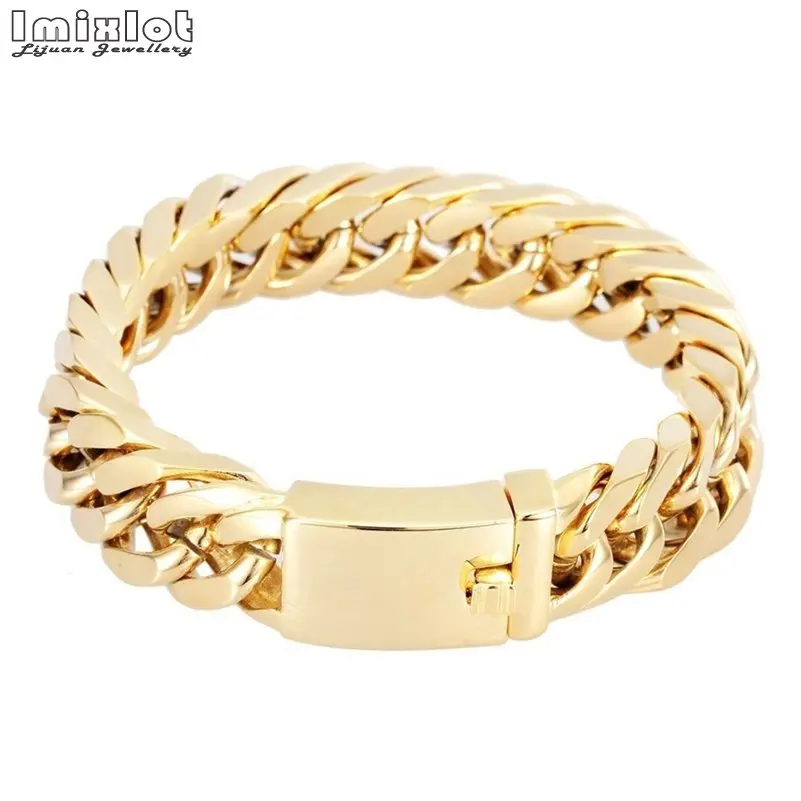 Imixlot, 8 дюймов, мужской браслет, Золотая Снаряженная кубинская цепочка, браслеты для мужчин и женщин, унисекс, наручные ювелирные изделия, вечерние, рождественский подарок