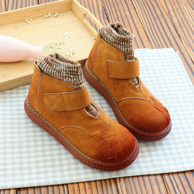 

Mori Girl Literary Short Boots Wool Mouth Thick Bottom Ankle Boots Retro Suede Big Head Martin Boots Student Casual Womens Boots