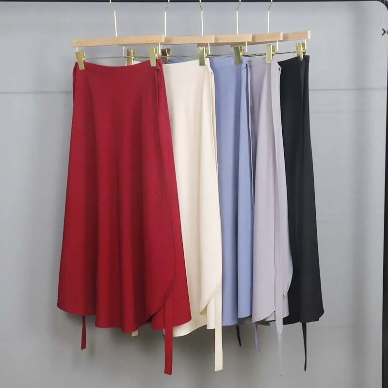 

[Attachment] Solid Chiffon Skirt 2019 Western Style INS Super Fire Lace-up Skirt Beach Holiday Long Skirts