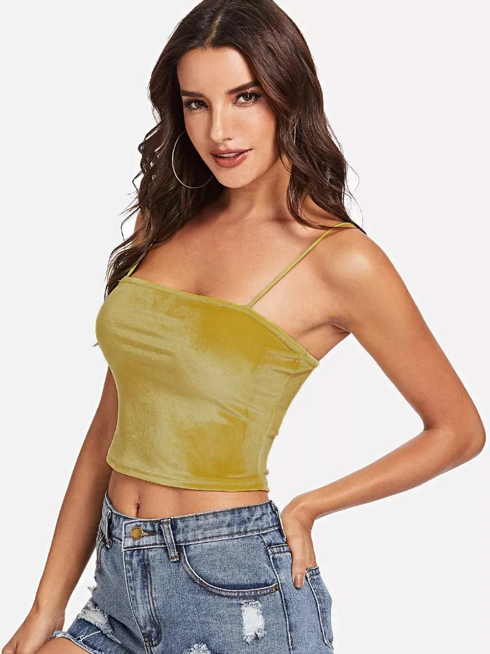 Hirigin Тонкий Камзол летняя модная повседневная женская майка Camis женский Blusa сексуальный топ с завышенной талией бархатный женский короткий топ на бретелях