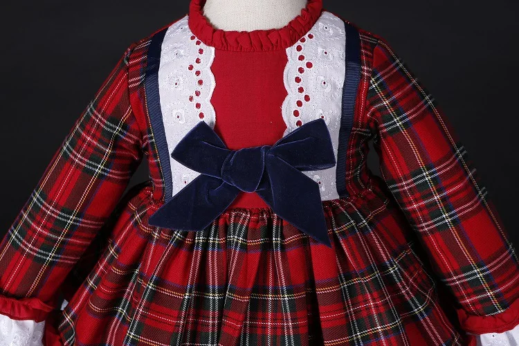 Рождественское клетчатое платье с бантом для девочек; испанские платья; роскошное детское платье принцессы в стиле Лолиты; винтажные вечерние платья для малышей