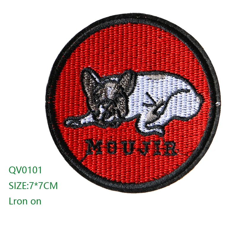 QV0101 Милая собака, кошка, смайлик круглая Икона вышитая железная нашивка для одежды DIY полосатая одежда Лоскутная наклейка пользовательские значки - Цвет: QV0101