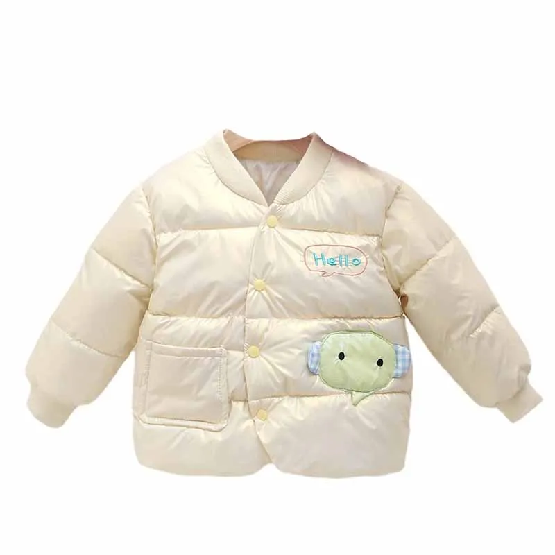 

Boys Girls Coat Winter Babys With Cute Cartoon Letter Printing Thick Hidden Button Cotton Clothes Warm For Kids Jacket 2-6Y