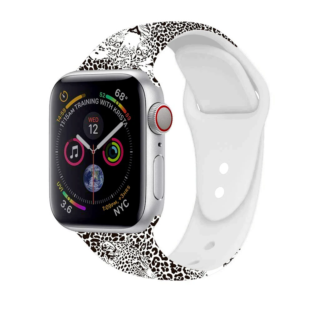Ремешок для часов Apple watch 5 полос 40 мм 44 мм, силиконовый ремешок с цветочным принтом для iWatch серии 5 4 3 2 38 мм 42 мм Рождественский подарок