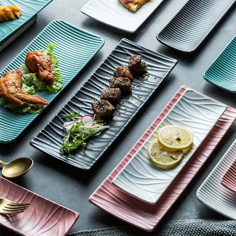 

Japanese-style Ceramics Rectangular Sushi Plate Long Strip Dessert Cake Snack Salmon Sashimi Grilled Chicken Wings Western Plate
