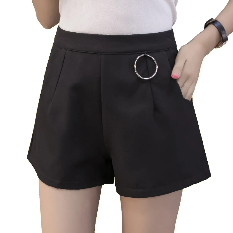 

Summer Shorts Women Solid Color Chic Ring Female High Waist Loose Wide Leg Shorts 2020 Summer Chiffon Short Pants Plus Size