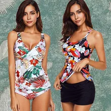 Танкини Купальники цветочный купальный костюм XXXL размера плюс танкини купальник женский купальник бикини комплект из двух частей для девочки купальный костюм