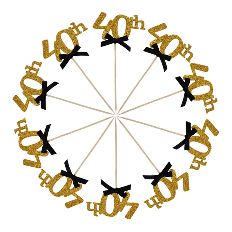 10pcs gold 40th 30 40 50 60 лет для капкейка-День рождения Юбилей взрослых 30th 40th 50th 60th украшения для торта на день рождения поставки - Цвет: 10pcs gold 40th