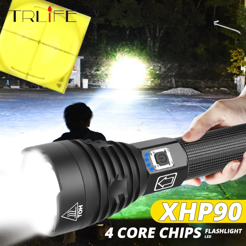 

Most Powerful Light XHP90 LED flashlight USB Zoomable Torch 3 modes lamp 18650 26650 Rechargeable Battery for Camping