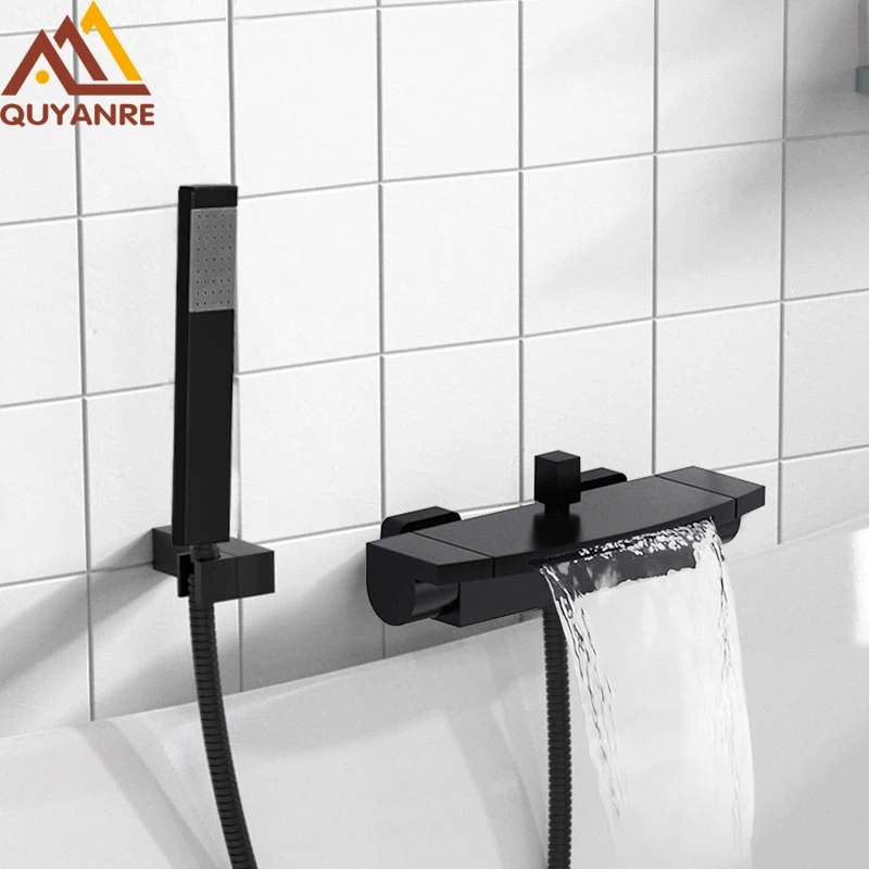 Bathtub Faucet Shower Faucet Water Mixer Quyanre Black Waterfall Bathtub Shower Faucets Wall Mount Shower Mixer Tap Faucets Hot Cold Bath Tap BaRobinet Baignoire