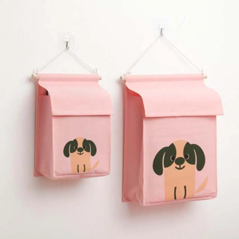 2 шт., Холщовый подвесной органайзер для спальни, одежды, гардероба, сумка для хранения, карман на дверь, носки, держатель для бюстгальтера, домашний декор, подвесной Органайзер - Цвет: dog pink