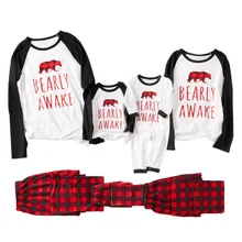 Christmas Family Matching Cotton Pajamas Festival Outfits Parent-children Bear Printed Homewear For Baby/Kid/Dad/Mom Plaid White