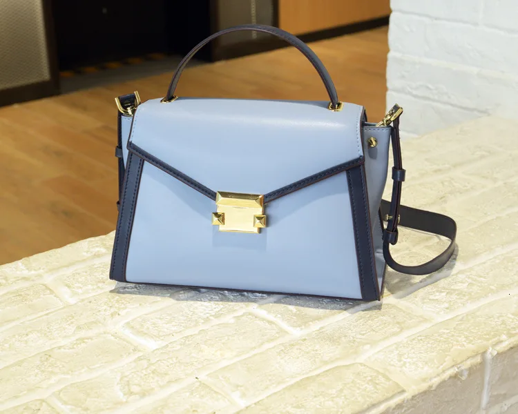 Женские сумки на одно плечо, посылка из натуральной кожи, цветные портативные роскошные сумки через плечо для женщин, дизайнерские - Цвет: blue and dark blue