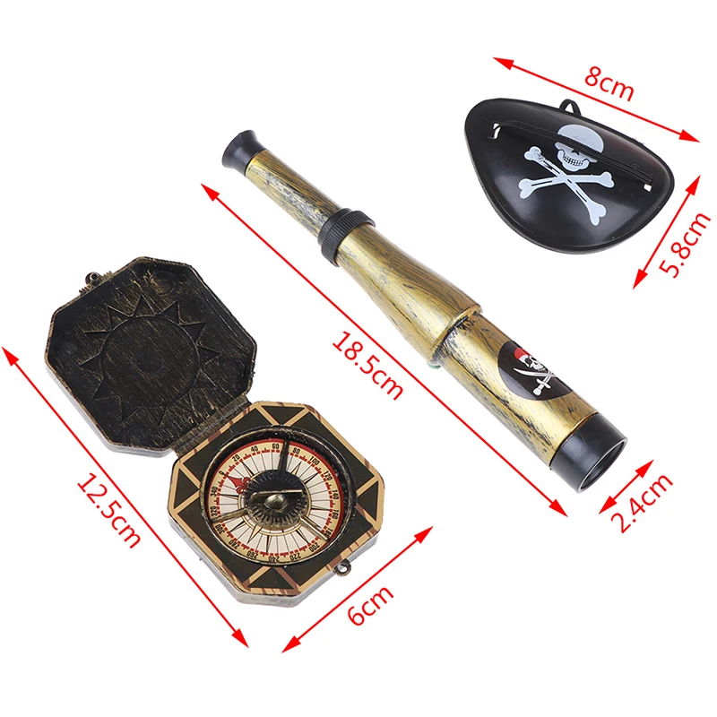 

3Pcs/Lot Set Halloween Theme Party DIY Decorations Children Pirate Patch with Skull Telescope Compass Dress Up Prop Pirate Toy