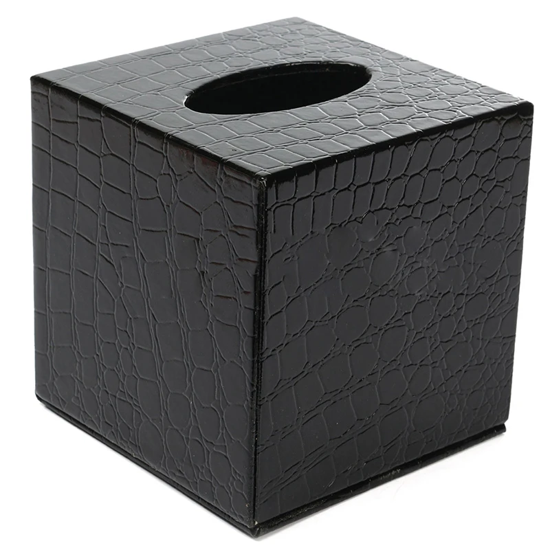 Tiamu Durable Room Car PU Leather Square Tissue Box Paper Holder Case Cover Napkin Colour Black Crocodile Size 13.8 x 13.8 x 13 cm 