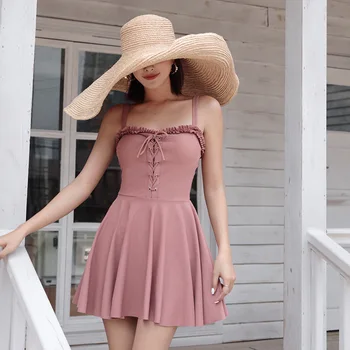 

Woman Swimsuit Swimwear Ladies Bathing Suits One Piece Female Women's Underwire Bracket Push Up Korean Hot Suit Solid Polyester