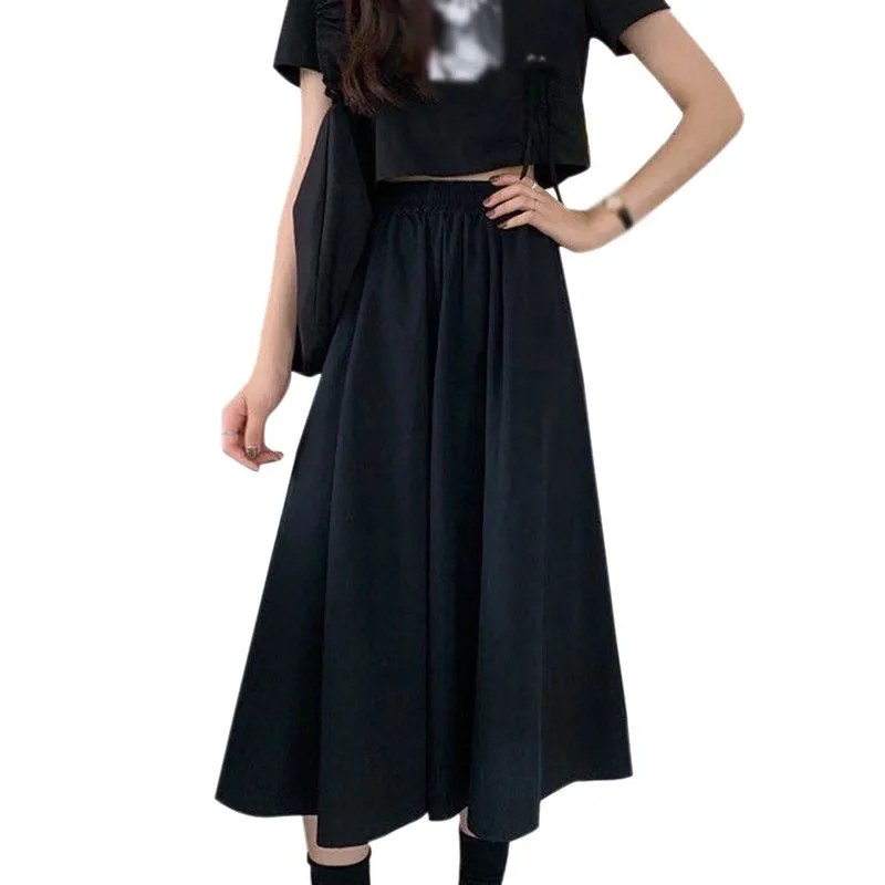 

Liva Girl Korean Retro Skirt Simple Solid Color Falda High Waist All-Match Tooling Skirts Vetements Femmes l