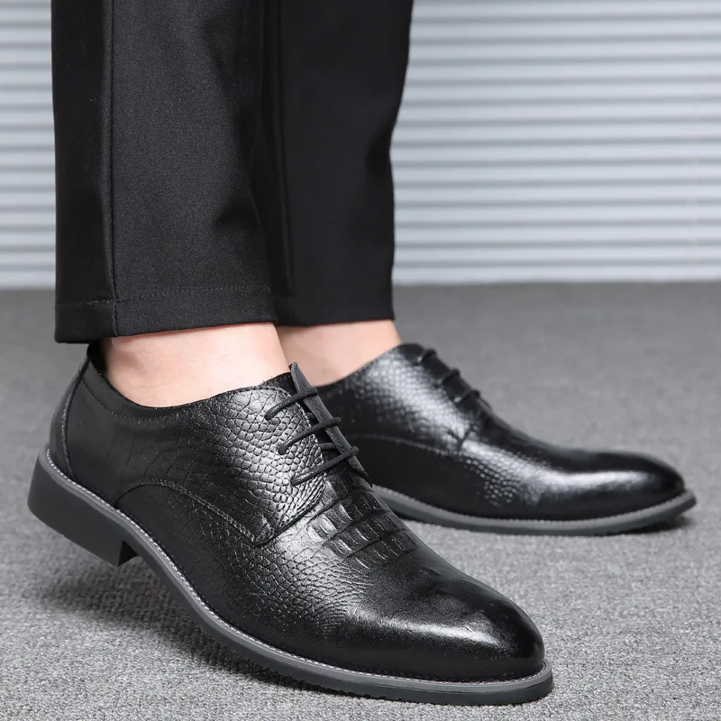 

Classics Men's Formal Dress Shoes Genuine Leather Oxfords Shoes Pointed Toe Slip-On Low Business Wedding Shoes