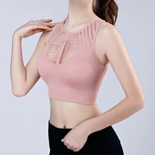 Летняя женская футболка для спортзала или йоги, сексуальный бесшовный высокий плотный спортивный бюстгалтер, тренировочный укороченный топ, бюстгальтер, сексуальный вырез сзади, женский бюстгальтер для йоги