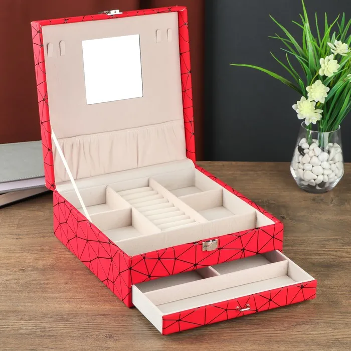 Jewelry Box Pu Jewelry Multi Color Spider Web On Red Leather Jewelry Boxe