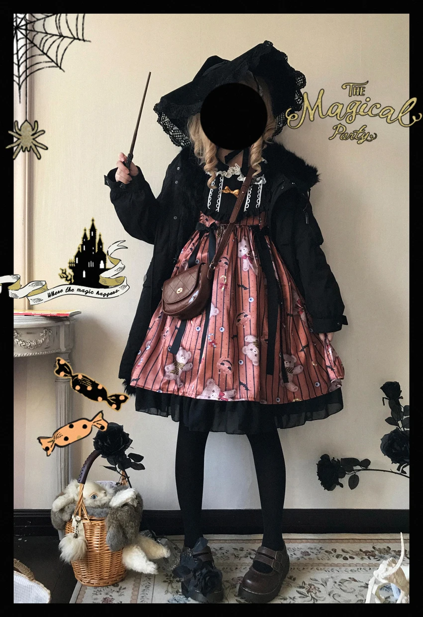 

Gothic palace sweet princess lolita dress vintage Halloween witch high waist printing victorian dress kawaii girl gothic lolita