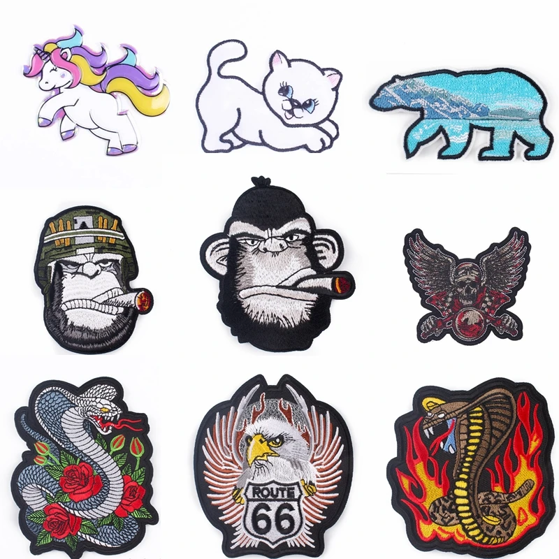 Animal Logo Patch unicorn Iron on Patches For Clothing Cartoon Snake Eagle Monkey Stripes Embroidered Clothes Badges | Дом и сад