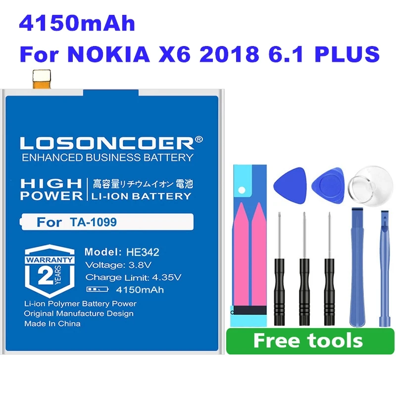 LOSONCOER 4150 мАч HE342 HE 342 батареи для телефонов высокой емкости Nokia X6 2018 6 1 Plus TA 1099 X5 1109 5