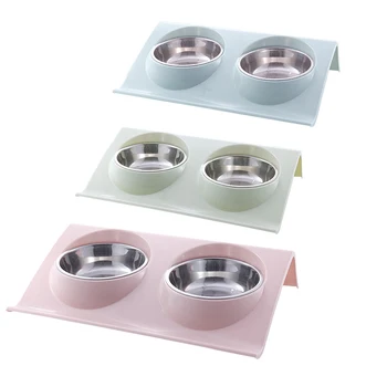 

HOT Stainless Steel Double Bowls Food Anti Ants Water Dog Bowl Cat Feeder Cat Pet Bowl