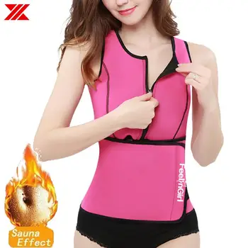 

HEXIN Dropship Women Body Shaper Tummy Fat Burner Sweat Zipper Tank Top Weight Loss Workout Shapewear Neoprene Sauna Suit