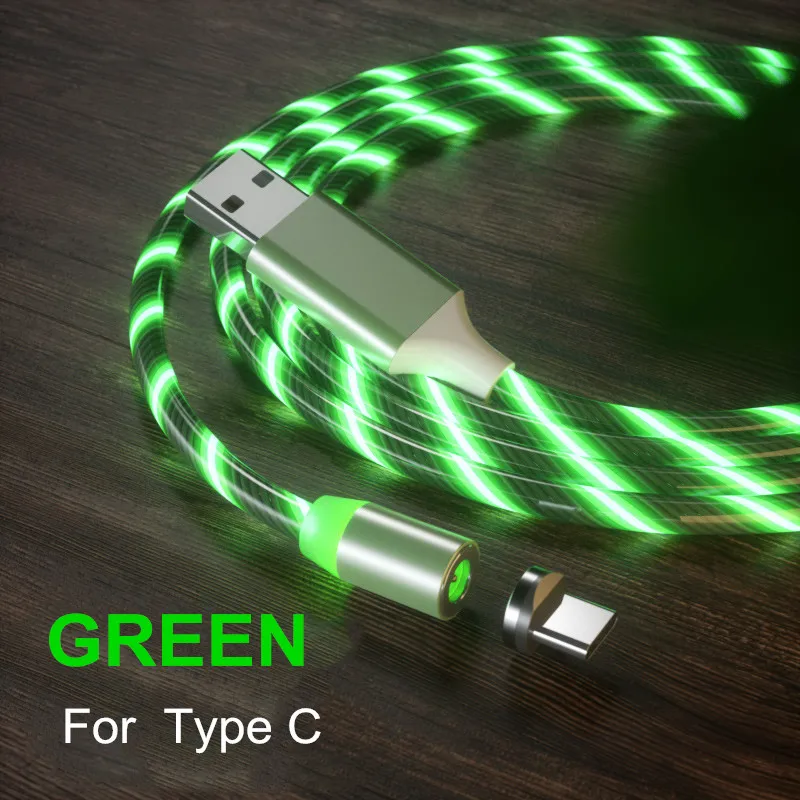 Green for Type C Vanniso 2 м магнит микро Usb кабель зарядный провод для iphone X 11 Xiaomi mi8 9t redmi note 7 samsung type C зарядное устройство светящийся шнур - Цвет: Green for Type C